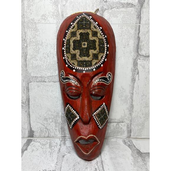Red Tribal Costa Rican Wood Mask - Picture 1 of 4